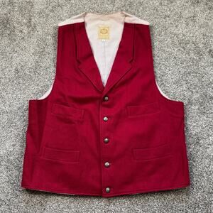 Wah Maker Western Button Front Vest Large Red Striped Wool Cotton USA 4-Pocket